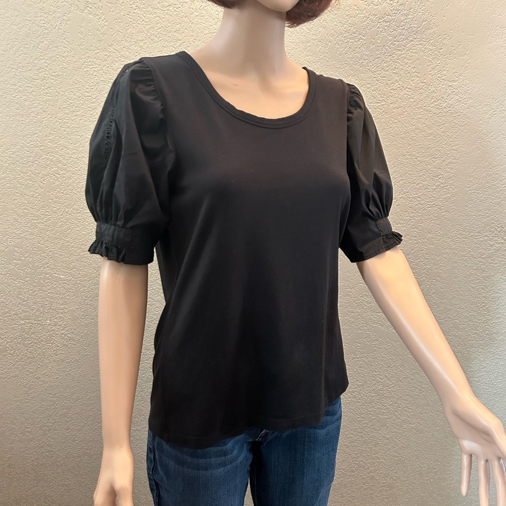 Karl Lagerfeld Black Fitted Puff Sleeve Blouse